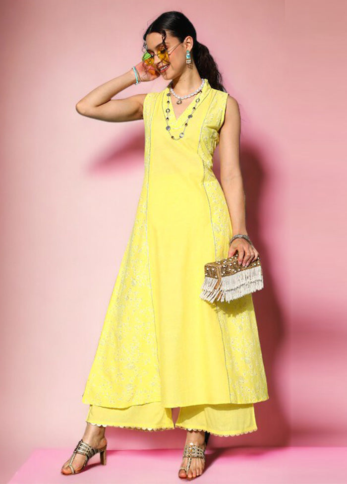 2 Pc Yellow Readymade Cotton Kurti Set Cheap Pice Wholesale