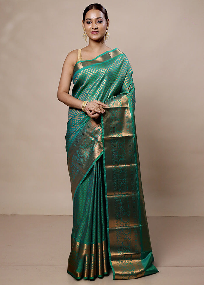 Green Kanjivaram Silk Saree With Blouse Piece With Credit Card Online