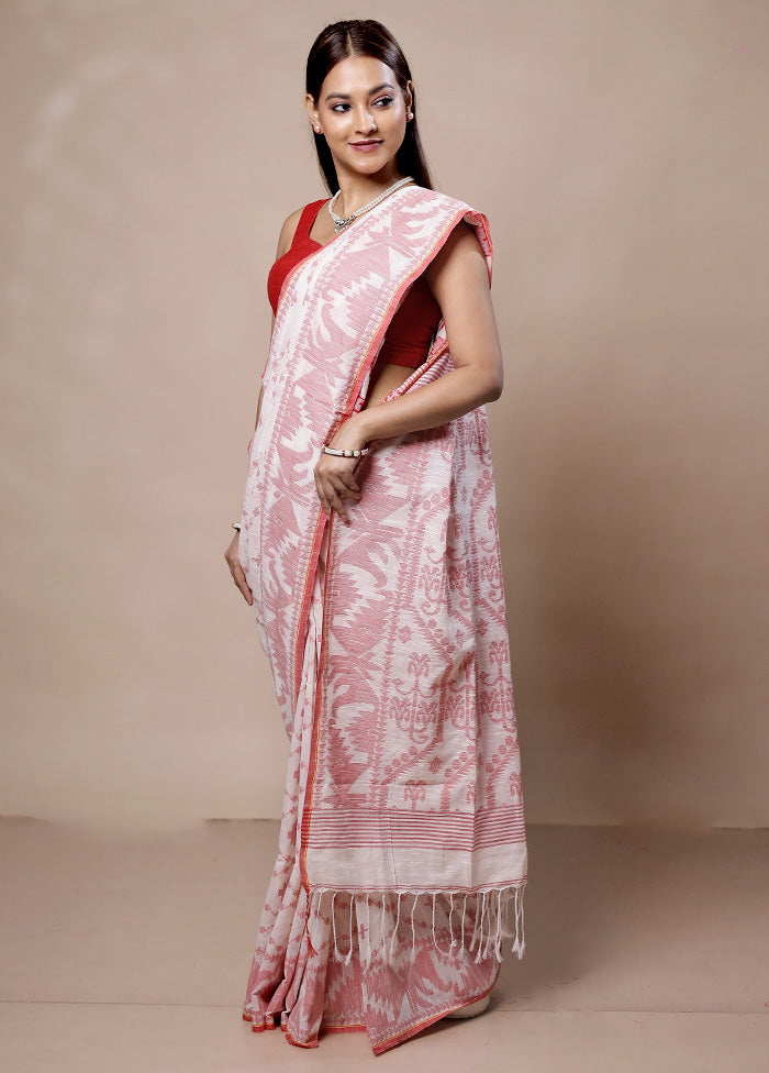 White Khadi Cotton Saree With Blouse Piece Outlet Newest