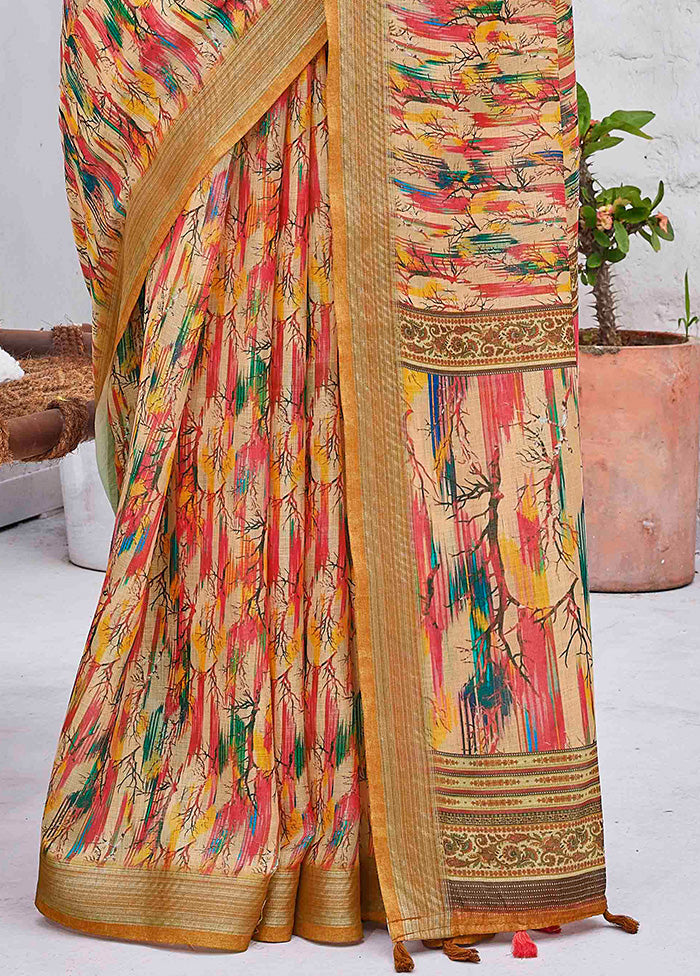 Mustard Linen Silk Saree With Blouse Piece Discount Online Online