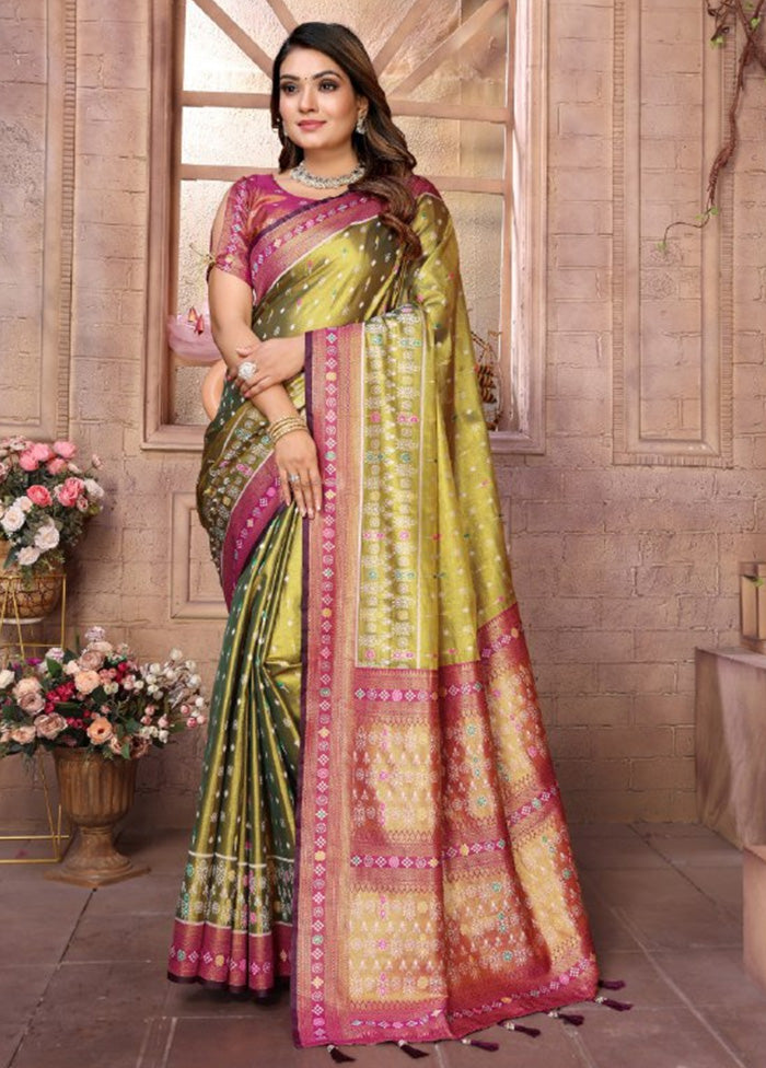 Mehendi Green Banarasi Silk Saree With Blouse Piece Free Shipping Perfect