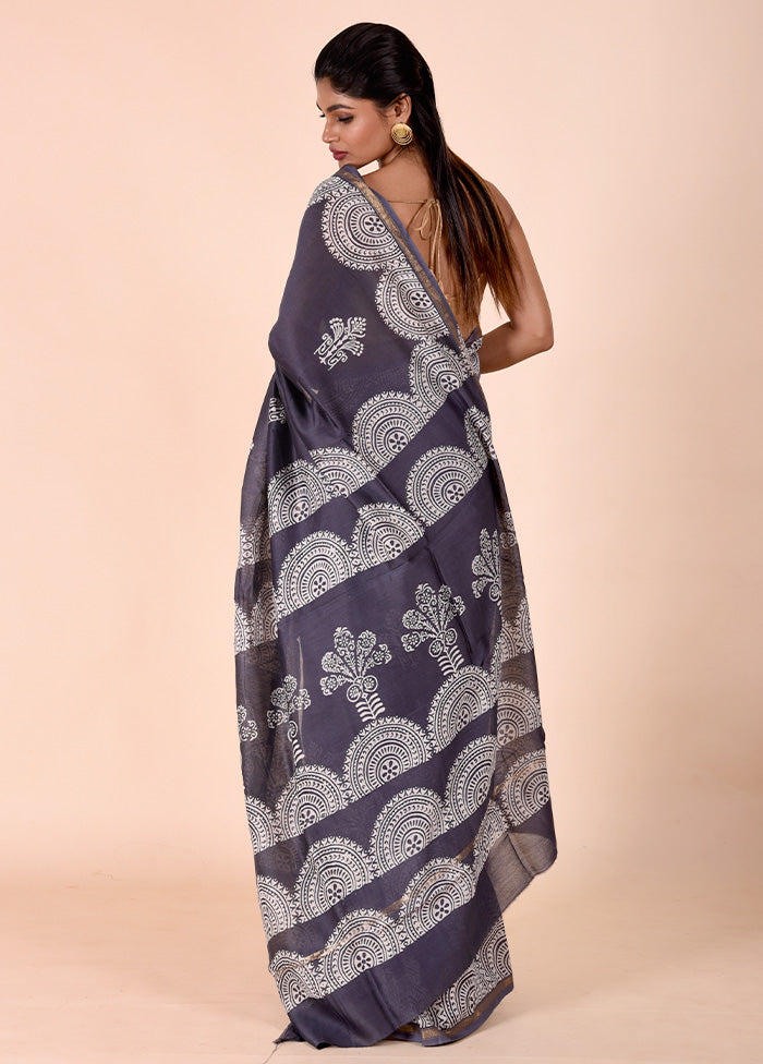 Grey Chanderi Cotton Saree With Blouse Piece Discount Classic