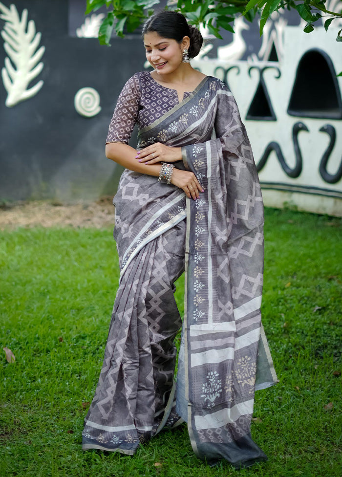 Grey Cotton Saree With Blouse Piece Buy Cheap Low Shipping Fee