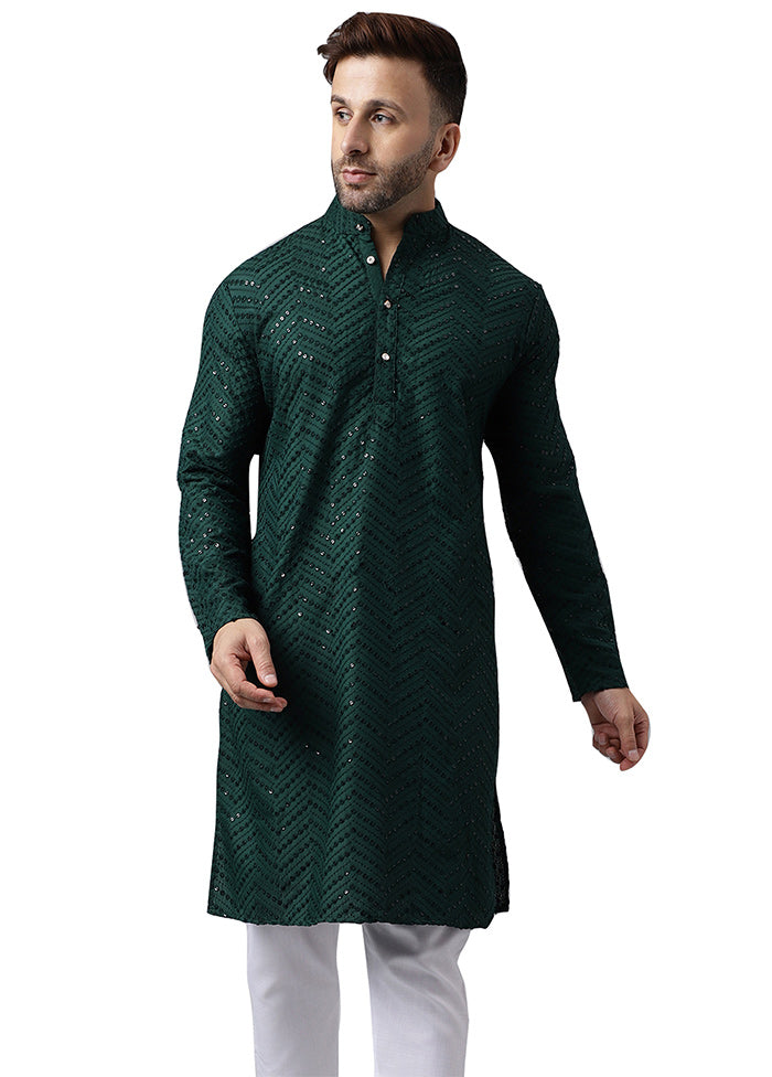 Green Silk Embroidered Kurta Cheap Good Selling