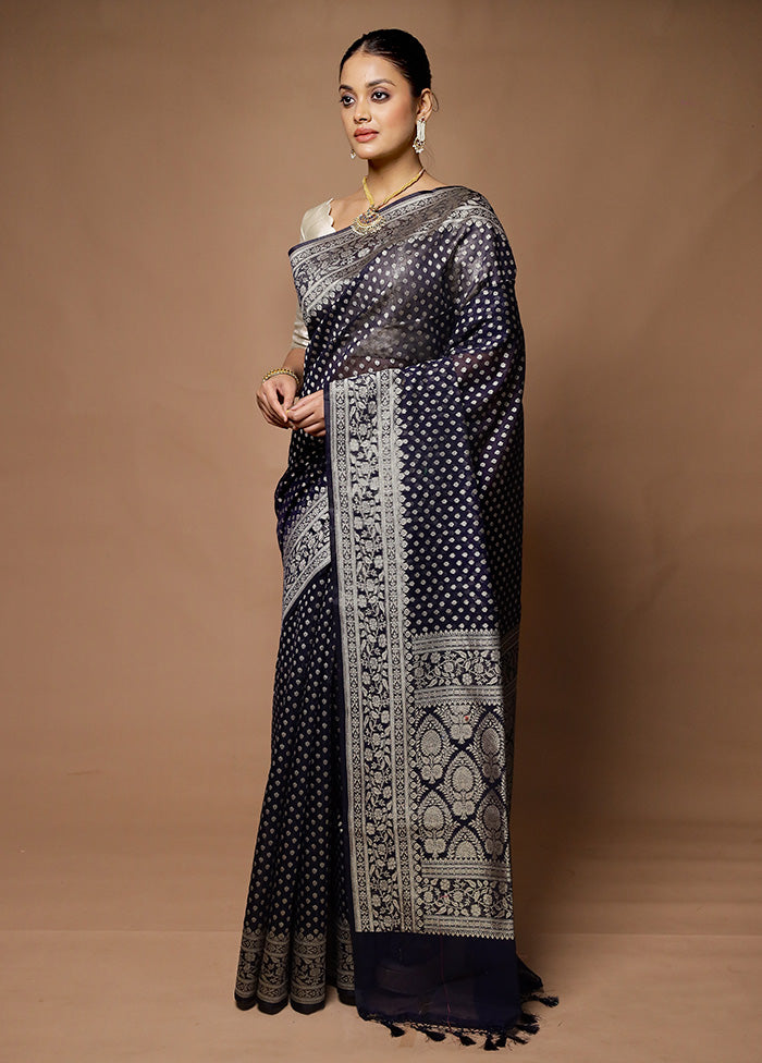 Blue Kora Silk Saree With Blouse Piece Sale With Credit Card