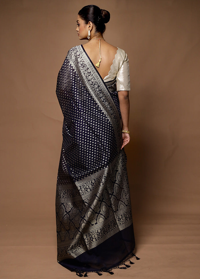 Blue Kora Silk Saree With Blouse Piece Sale With Credit Card