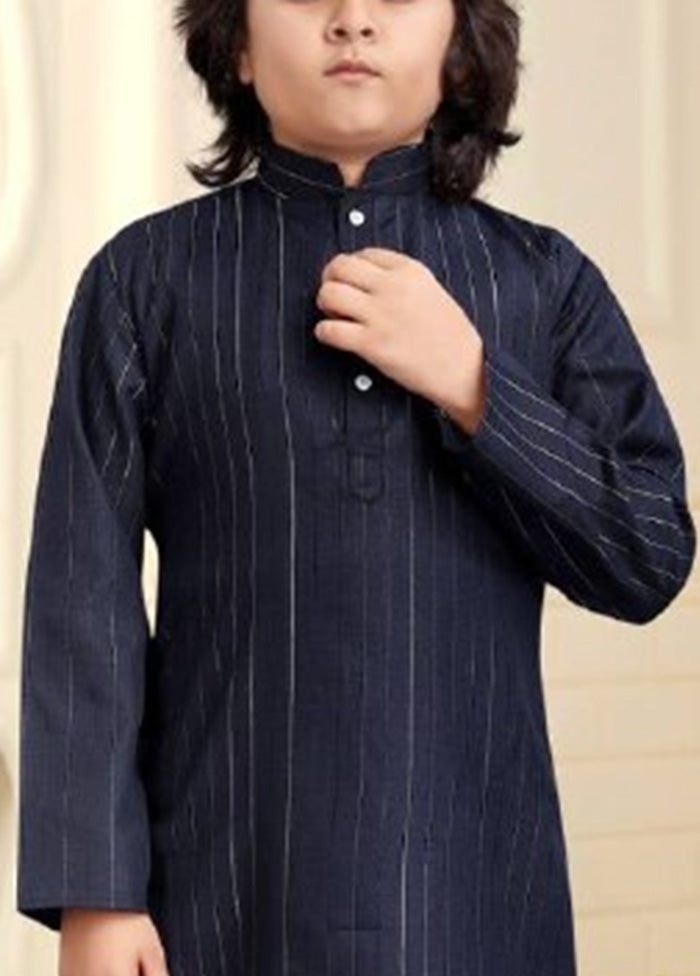 Navy Blue Pure Cotton Kurta Pajama Set Free Shipping Fashion Style