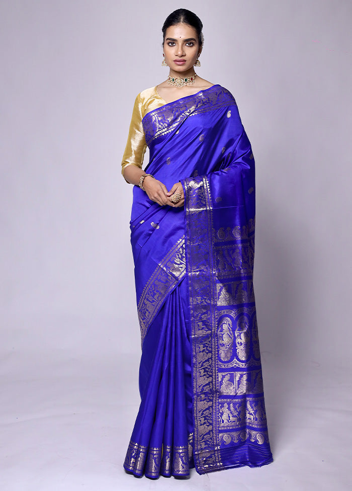 Blue Handloom Baluchari Pure Silk Saree With Blouse Piece Latest Collections Sale Online