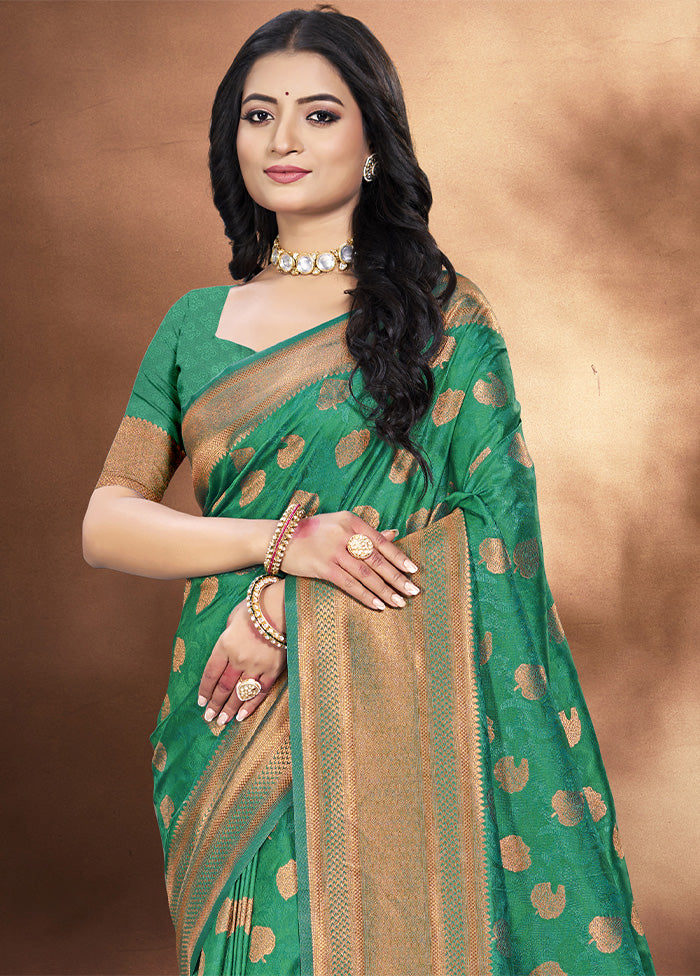 Rama Green Spun Silk Saree With Blouse Piece Outlet Largest Supplier