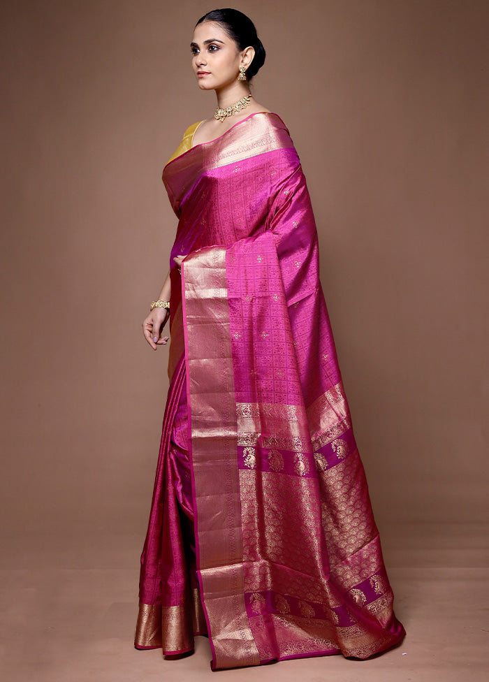 Pink Handloom Kanjivaram Pure Silk Saree With Blouse Piece Outlet Best Place