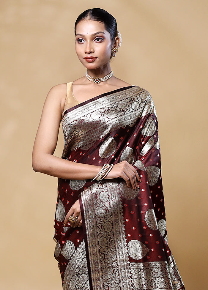 Brown Banarasi Silk Saree With Blouse Piece Buy Cheap Big Discount