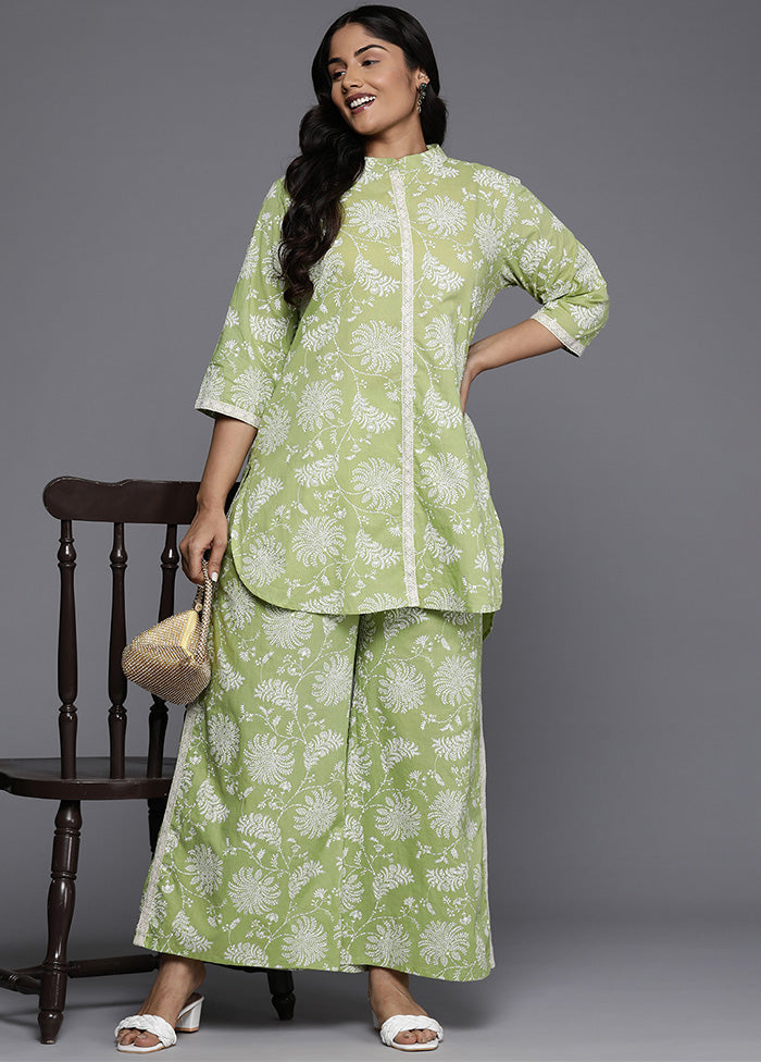 2 Pc Green Pure Readymade Cotton Kurti Set Clearance Purchase