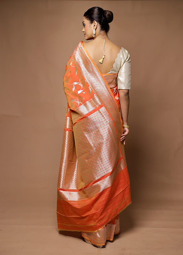 Orange Uppada Silk Saree With Blouse Piece Outlet View