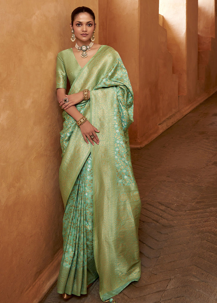 Sea Green Banarasi Silk Saree With Blouse Piece Release Dates Sale Online