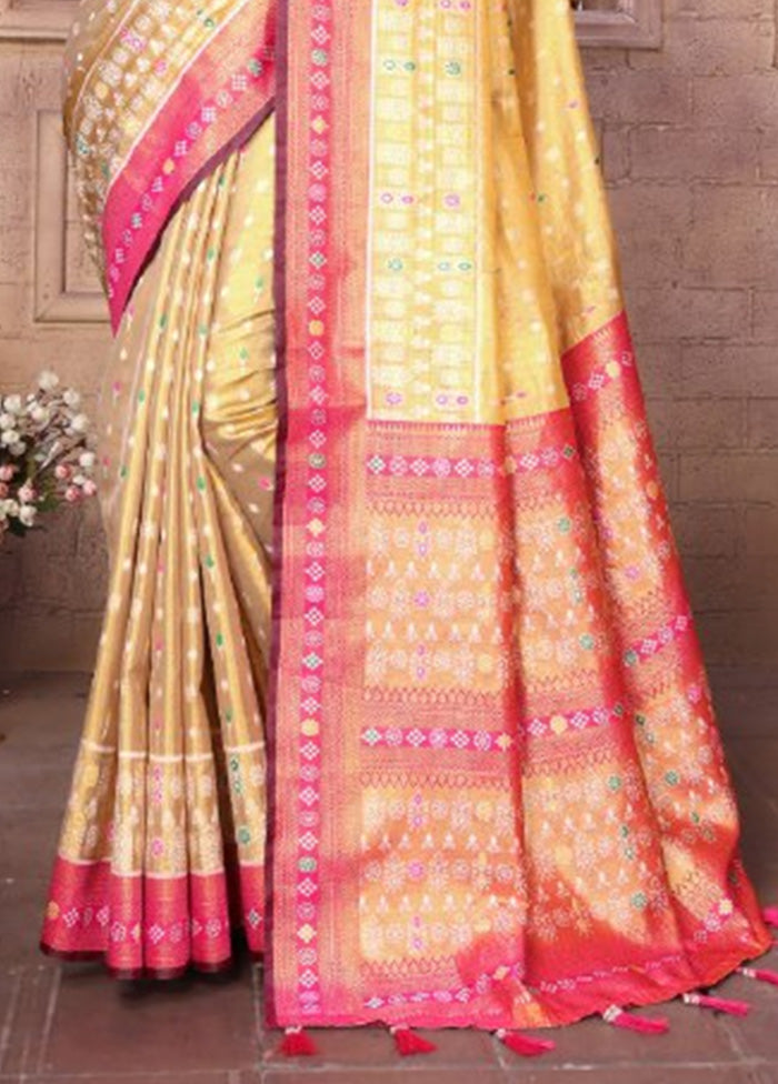 Golden Banarasi Silk Saree With Blouse Piece Largest Supplier