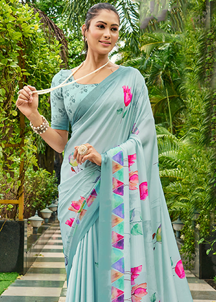 Turquoise Crepe Silk Saree With Blouse Piece Cheap Best Place