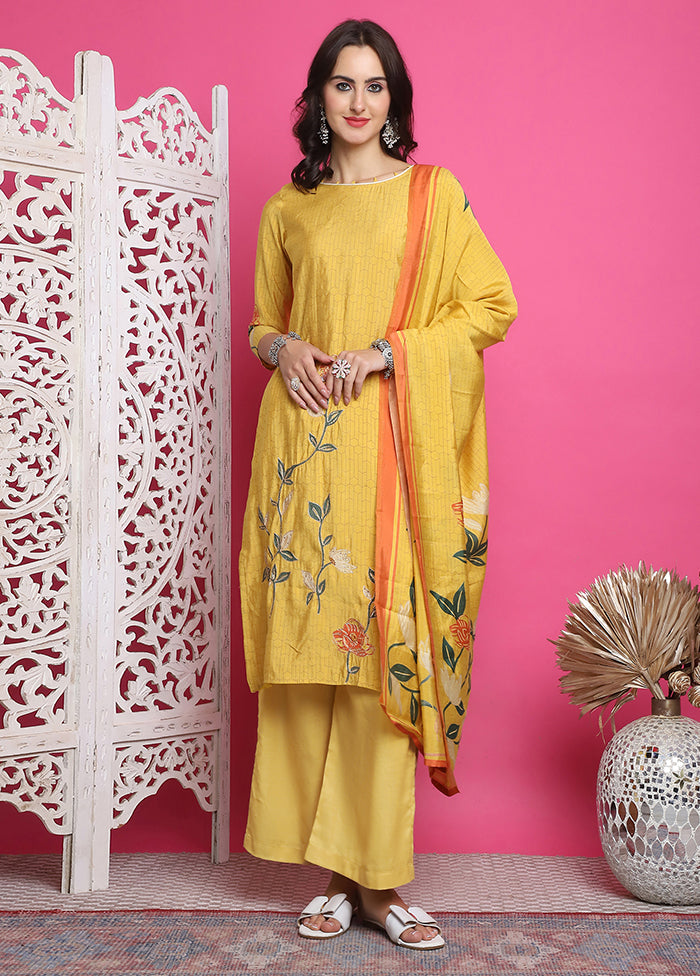 3 Pc Yellow Unstitched Silk Suit Set From China Cheap Pice