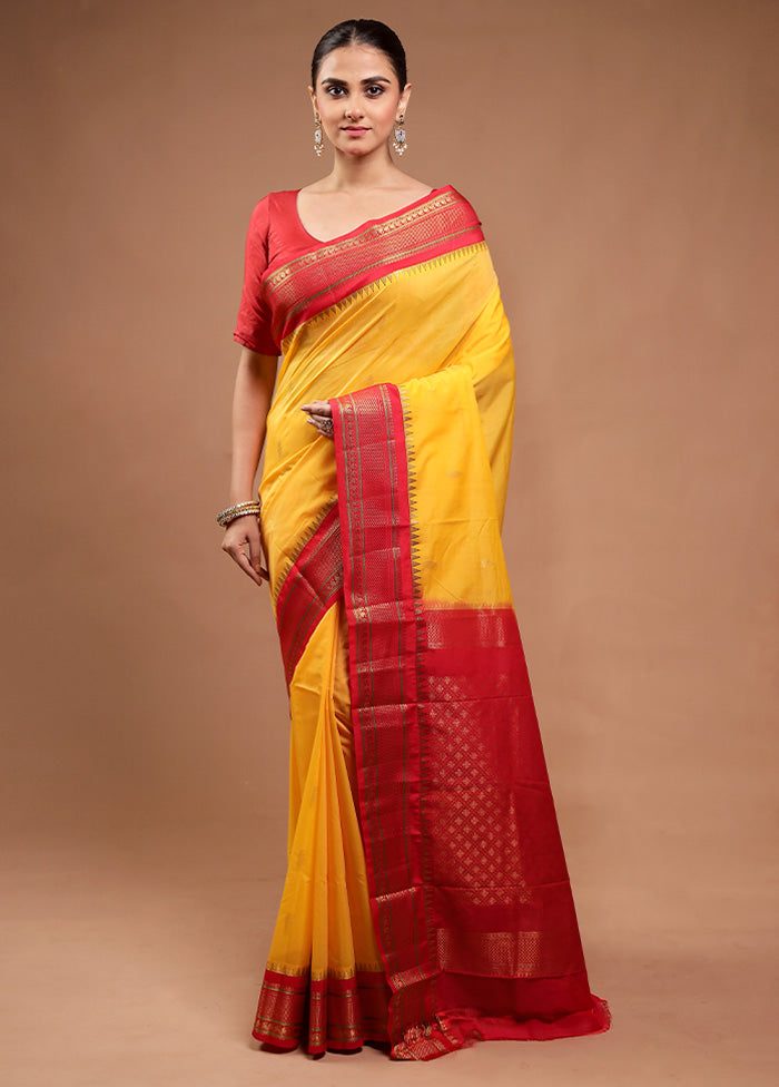 Yellow Gadwal Silk Saree Without Blouse Piece Sale Supply