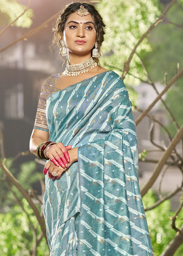 Sky Blue Cotton Saree With Blouse Piece Outlet Low Pice Fee Shipping