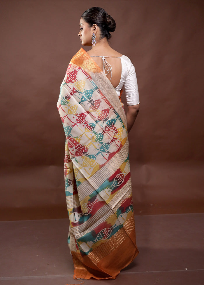 Multicolor Printed Pure Silk Saree Without Blouse Piece Cheap Discounts