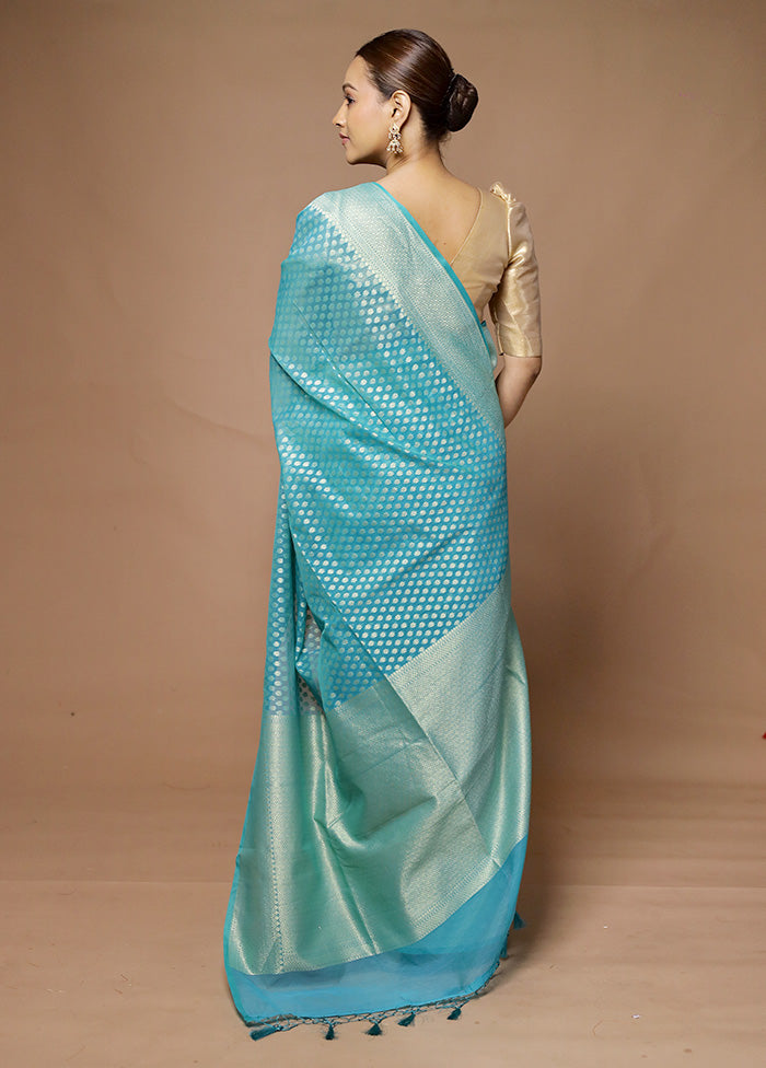 Blue Kora Silk Saree With Blouse Piece Quality Free Shipping