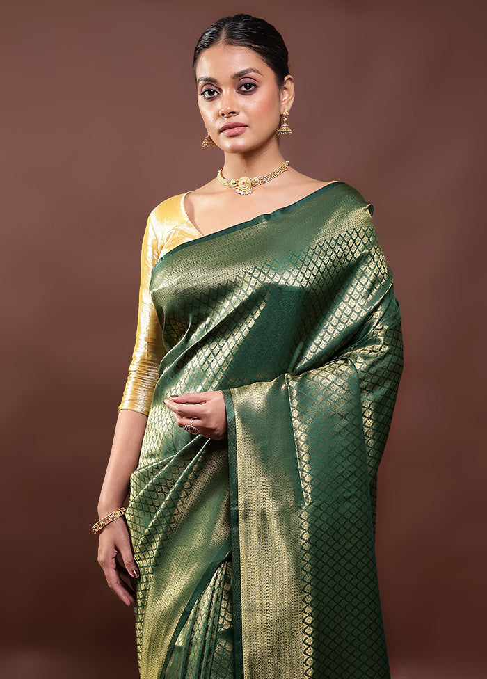 Green Dupion Silk Saree With Blouse Piece Very Cheap Pice