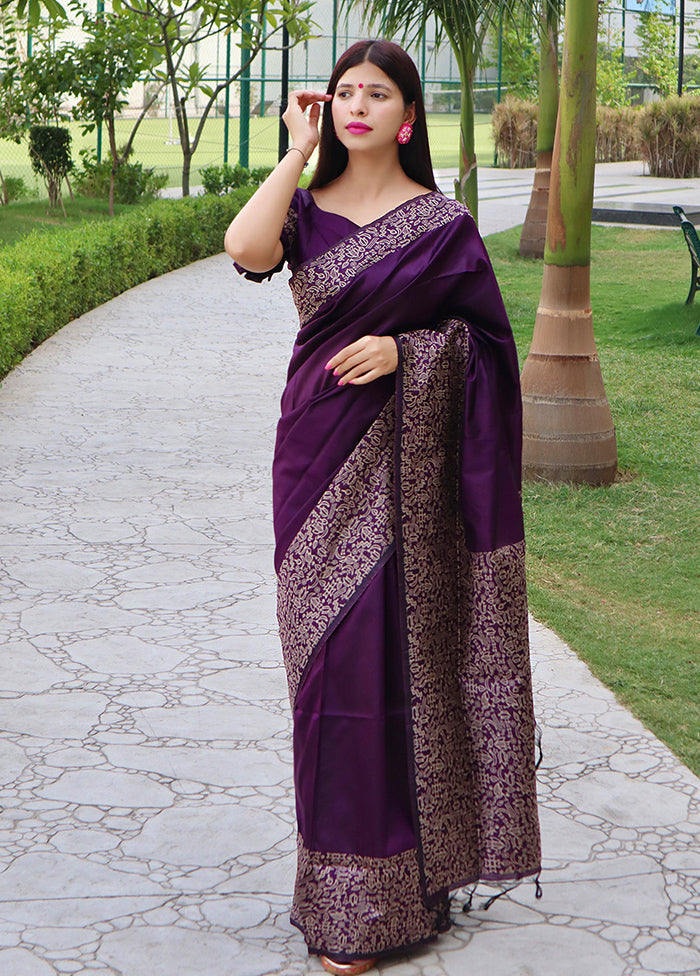 Purple Spun Silk Saree With Blouse Piece Find Great Cheap Online