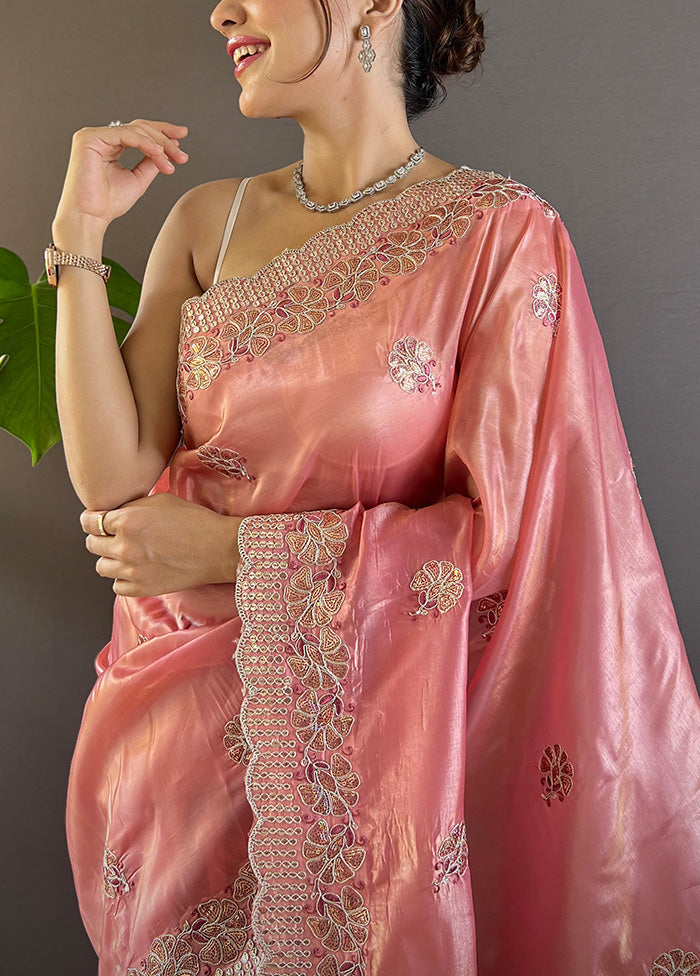 Pink Spun Silk Saree With Blouse Piece Free Shipping Real