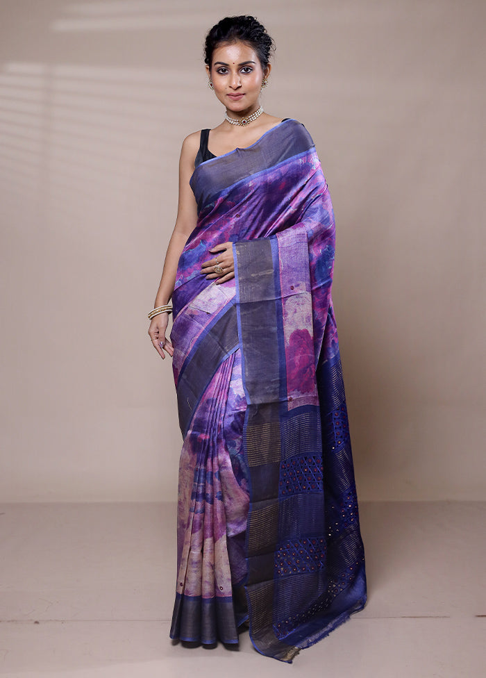 Purple Tussar Silk Saree With Blouse Piece Outlet Fashion Style