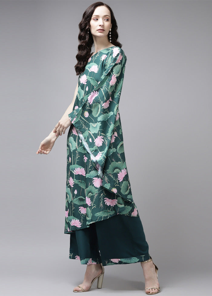 2 Pc Dark Green Readymade Silk Kurti Set Cheap Cost