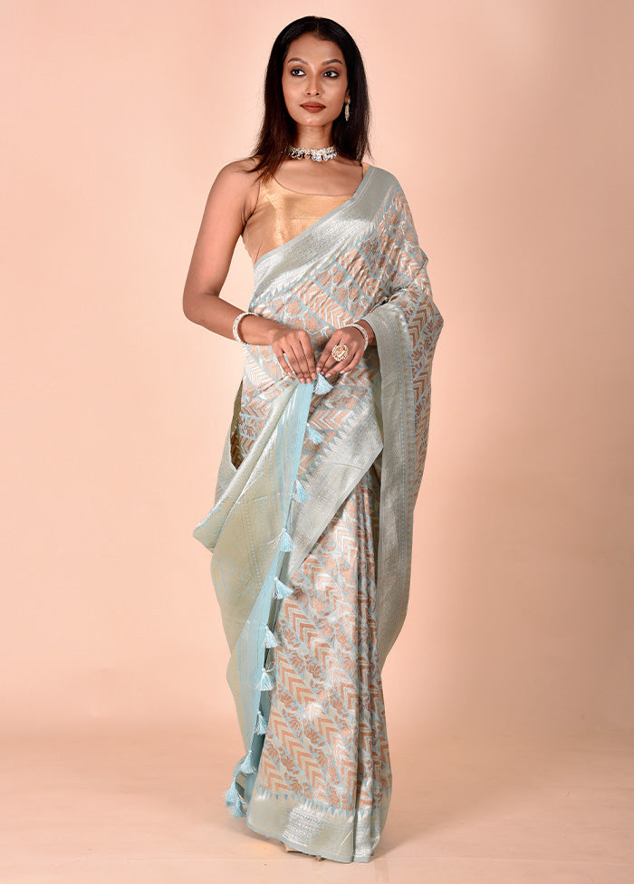 Blue Kora Silk Saree With Blouse Piece Buy Cheap Footlocker Finishline