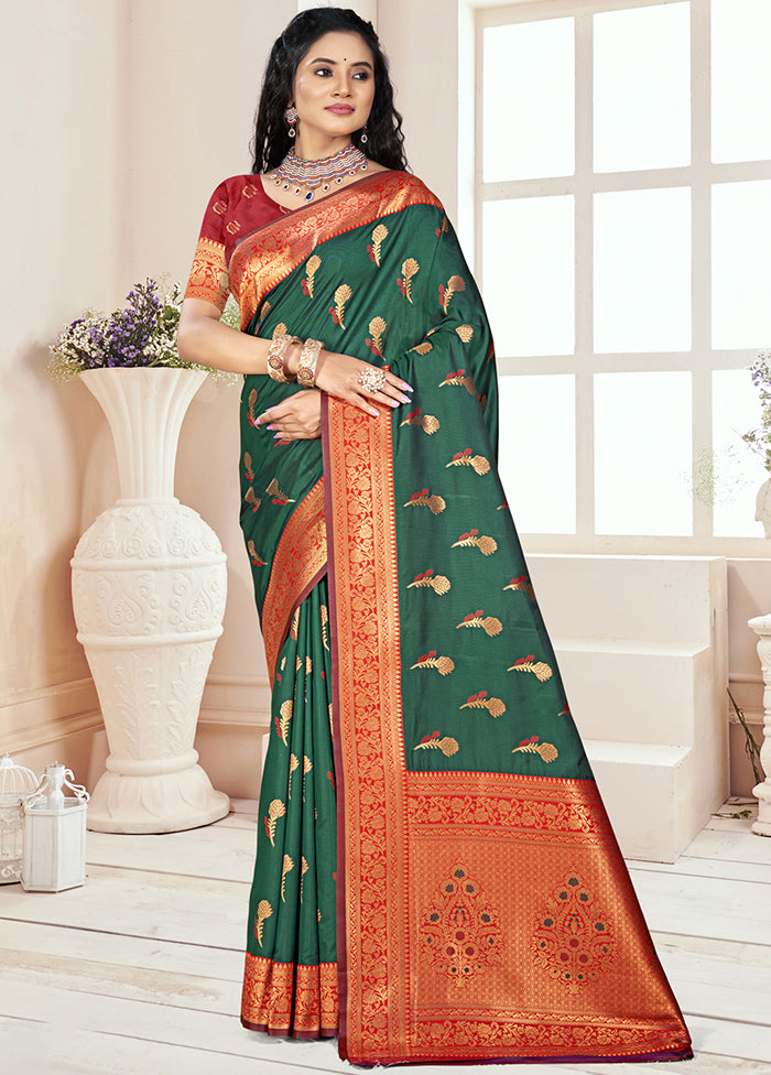 Bottle Green Dupion Silk Saree With Blouse Piece Buy Online Cheap