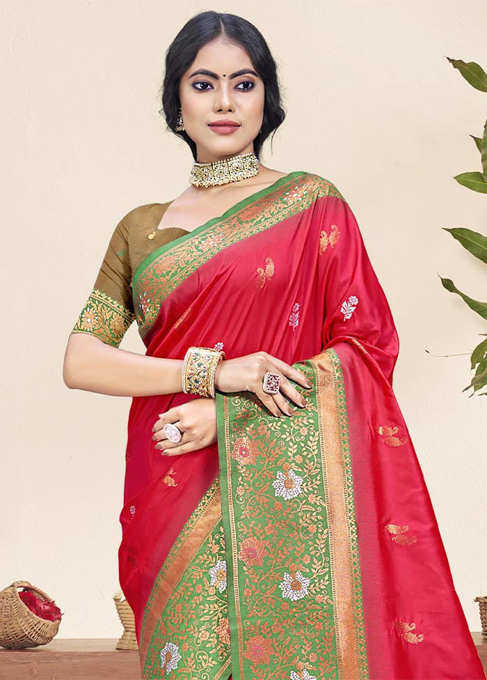 Dark Pink Dupion Silk Saree With Blouse Piece Brand New Unisex Cheap Online