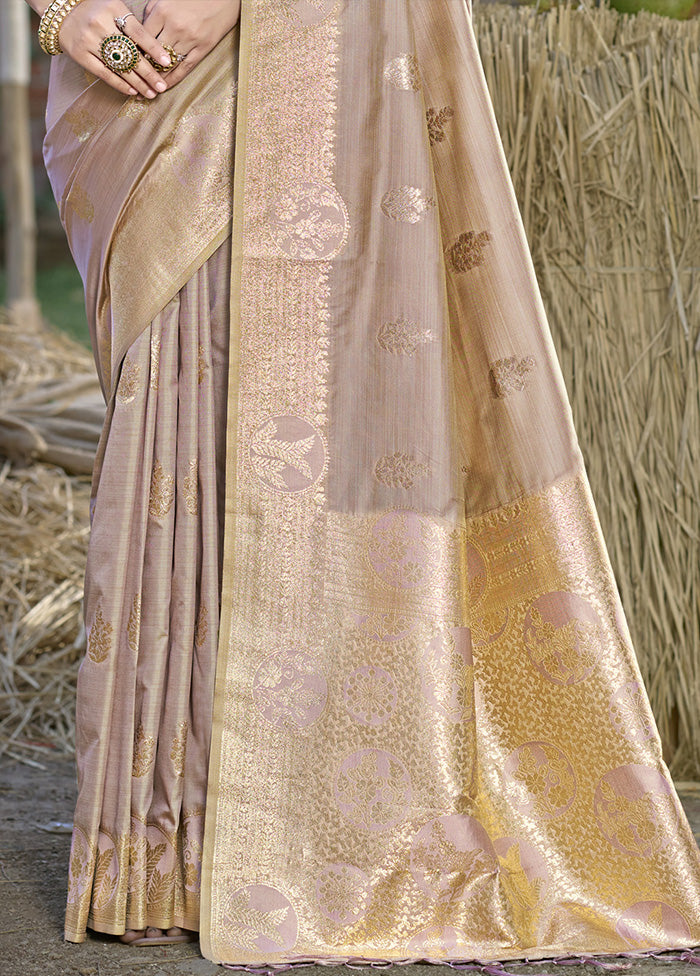 Beige Spun Silk Saree With Blouse Piece Cheap Sale Inexpensive