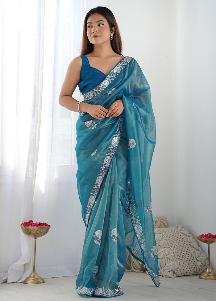 Blue Net Net Saree With Blouse Piece Buy Cheap Wide Range Of