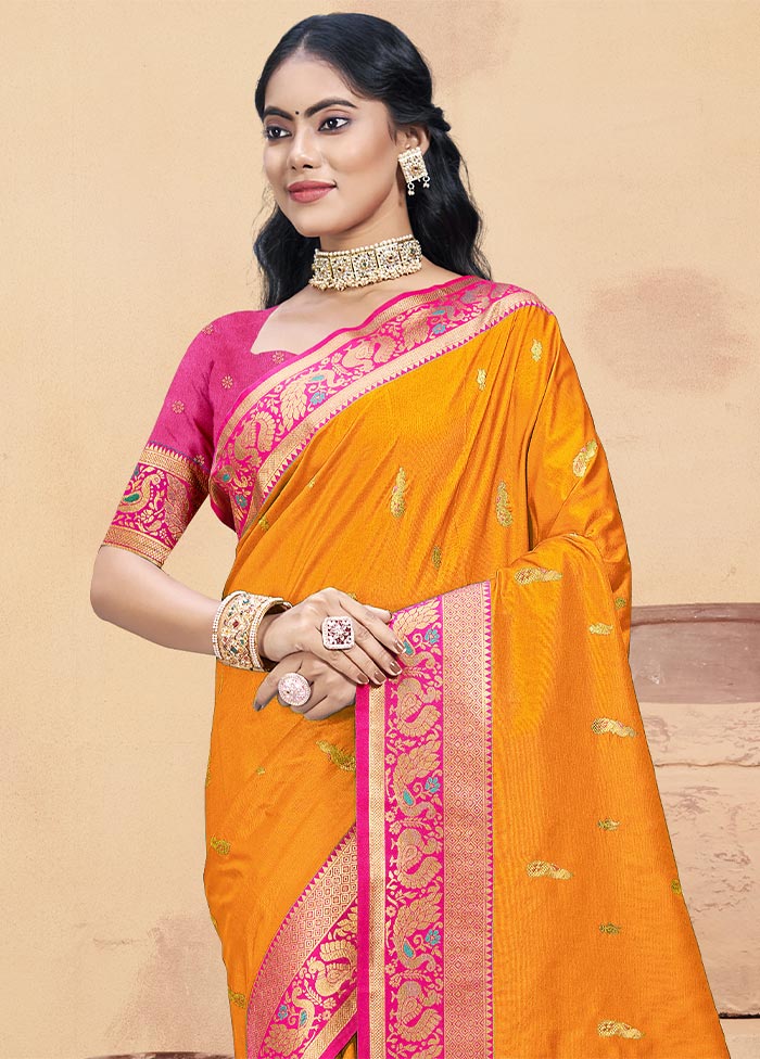 Mustard Dupion Silk Saree With Blouse Piece Fashionable Online