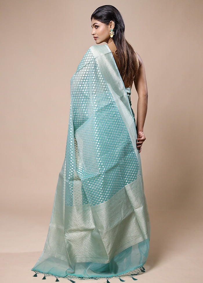 Blue Kora Silk Saree With Blouse Piece Sale Best Sale