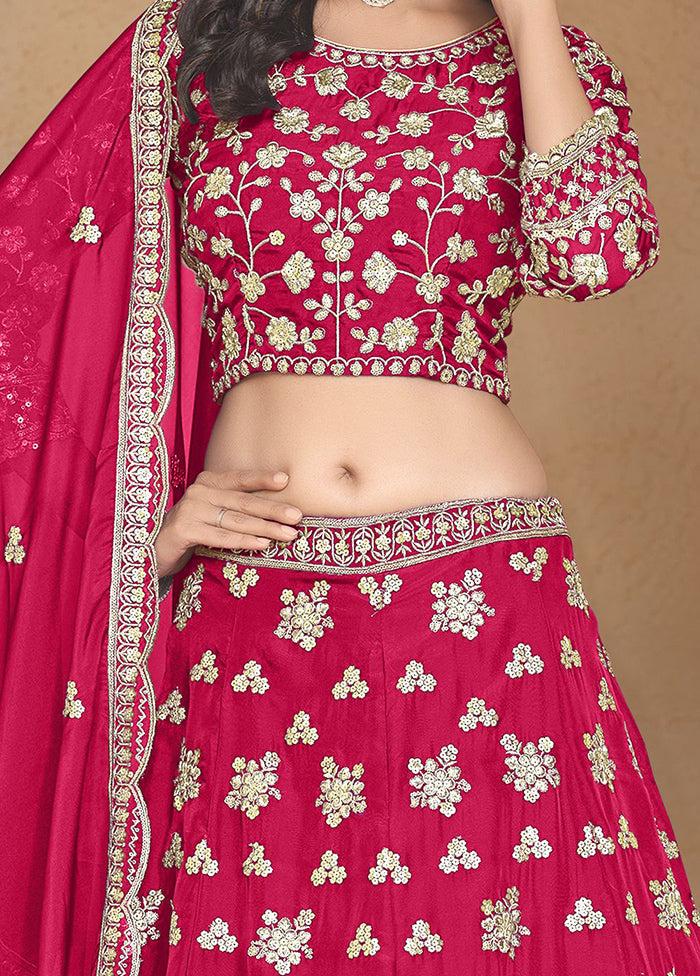 3 Pc Pink Net Semi Stitched Lehenga Set Outlet Factory Outlet