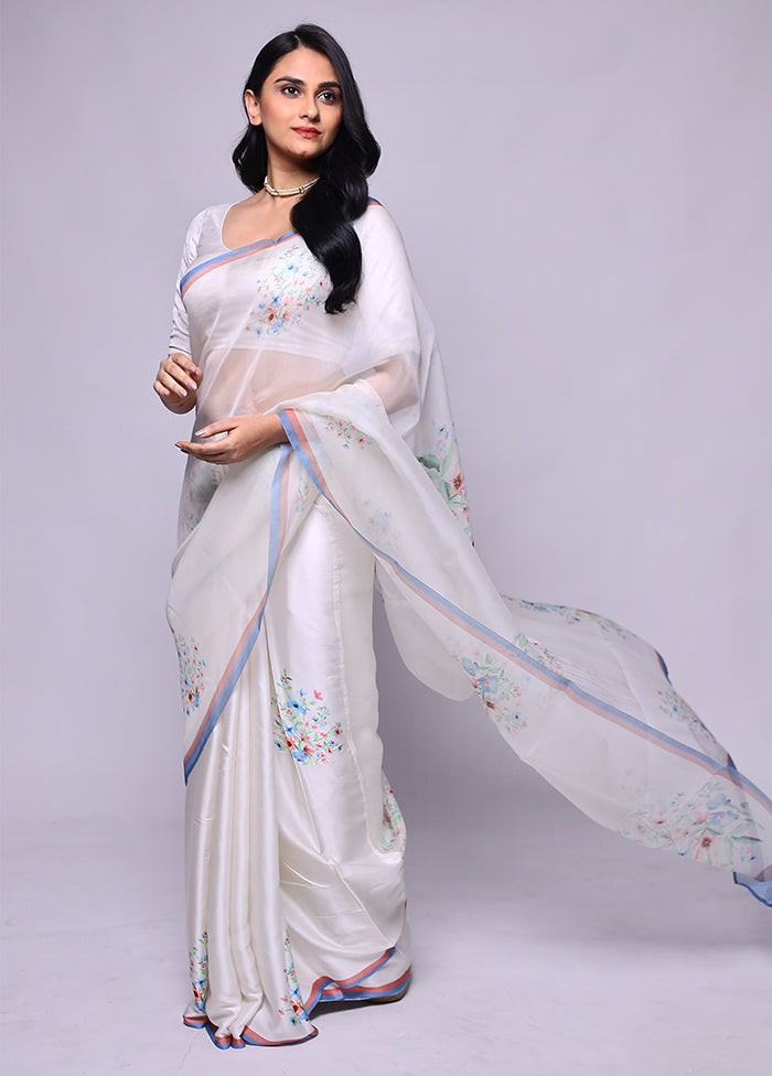 White Organza Saree With Blouse Piece Cheap Best