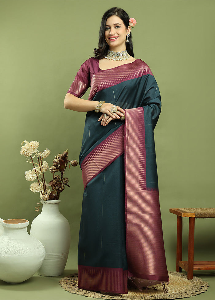 Teal Dupion Silk Saree With Blouse Piece Cheap Low Pice