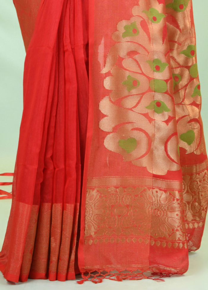 Red Pure Cotton Saree With Blouse Piece Discount Tumblr