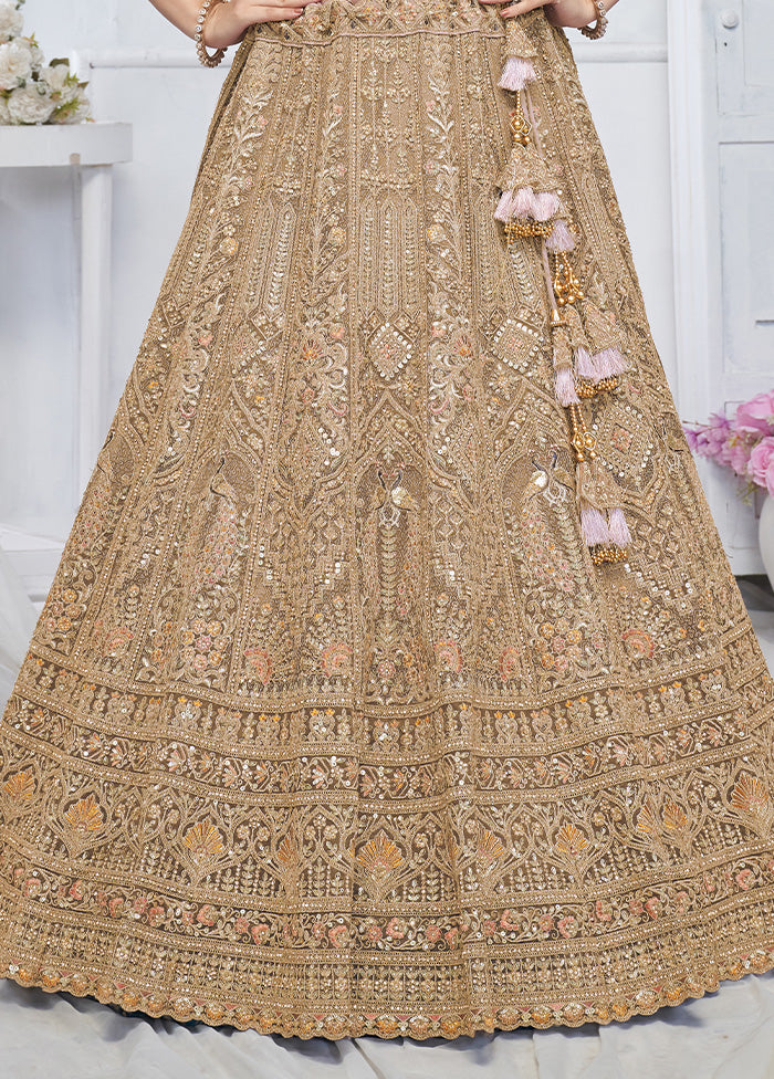 3 Pc Golden Net Semi Stitched Lehenga Set Professional