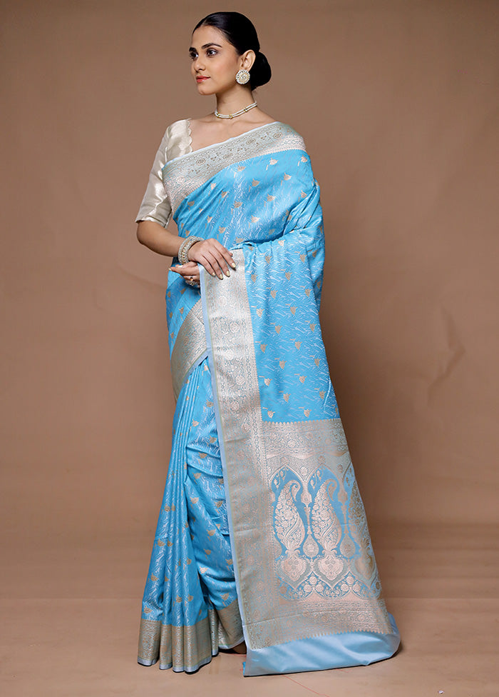 Blue Katan Silk Saree With Blouse Piece Discount Fashionable