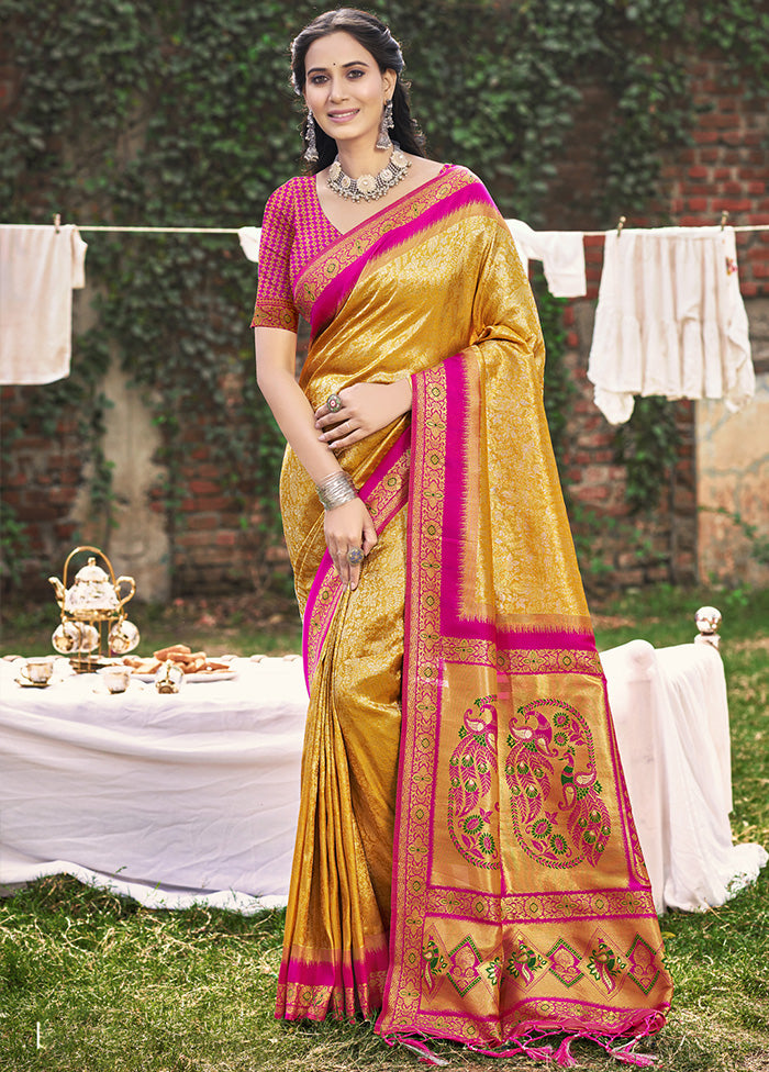 Mustard Spun Silk Saree With Blouse Piece Clearance Manchester Great Sale