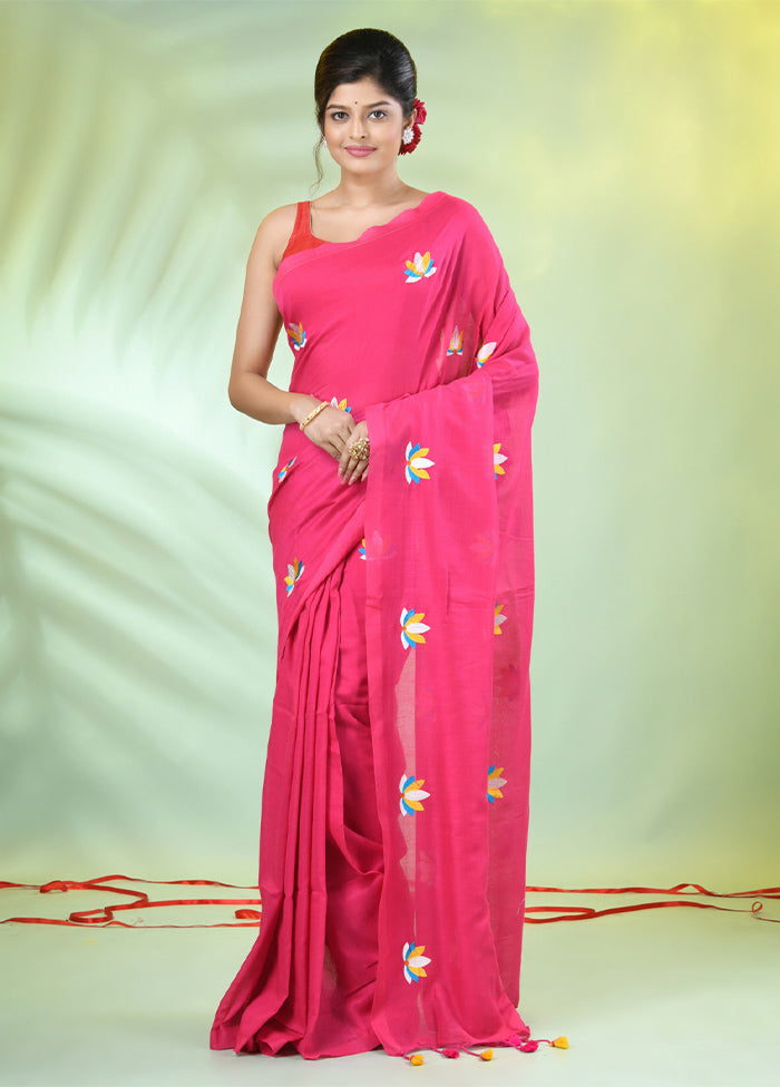 Pink Cotton Saree With Blouse Piece Free Shipping Supply