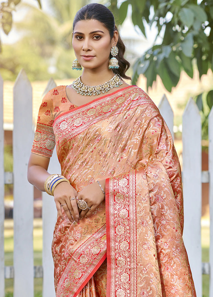 Peach Spun Silk Saree With Blouse Piece Safe Shopping Cheap Online