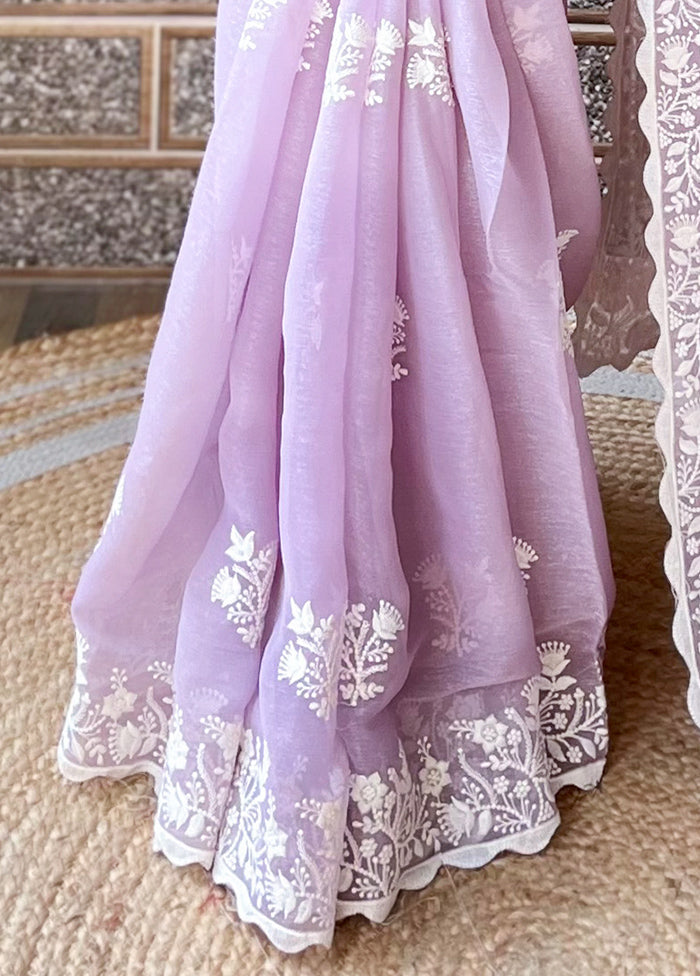 Lavender Spun Silk Saree With Blouse Piece Shop Offer Online