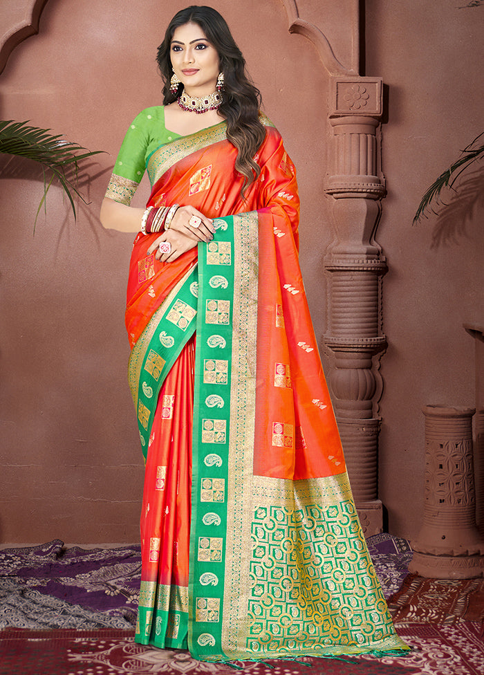 Orange Dupion Silk Saree With Blouse Piece Outlet Top Quality