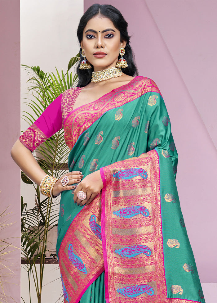 Teal Green Dupion Silk Saree With Blouse Piece Recommend Sale Online