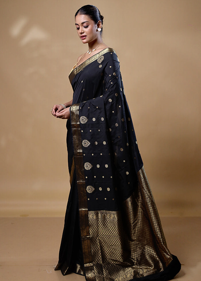 Black Kanjivaram Silk Saree With Blouse Piece Discount Low Pice